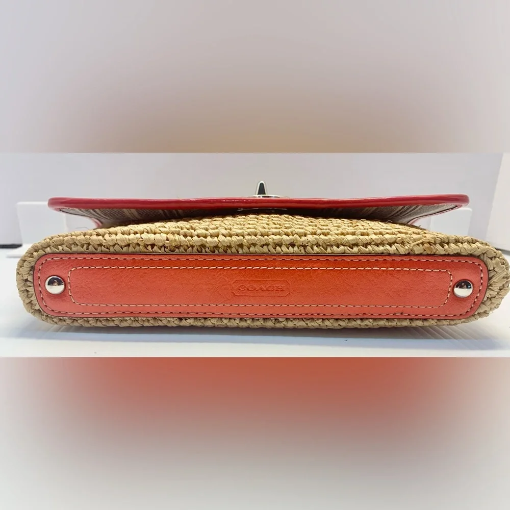 Coach Legacy Resort Summer Collection Raffia/Coral Leather Tote & Clutch